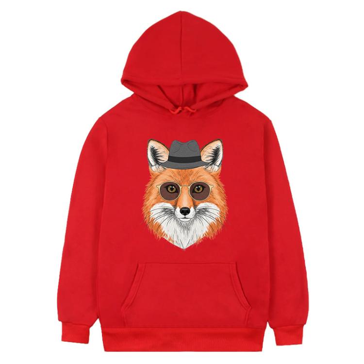 Gentleman Fox Printed Fleece Hooded Sweatshirt Print On Your Demand, XS, S, M, L, XL, XXL, XXXL