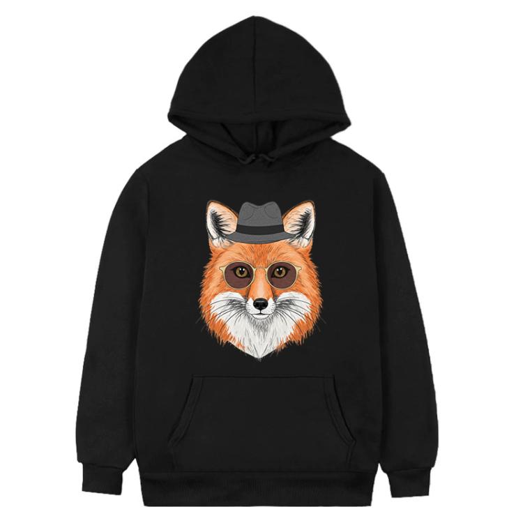Gentleman Fox Printed Fleece Hooded Sweatshirt Print On Your Demand, XS, S, M, L, XL, XXL, XXXL