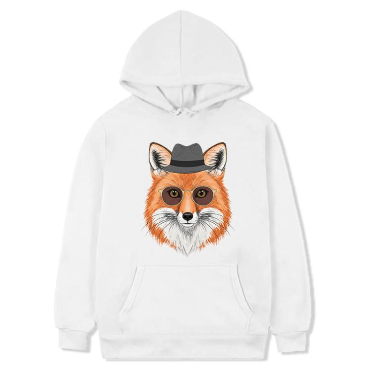 Gentleman Fox Printed Fleece Hooded Sweatshirt Print On Your Demand, XS, S, M, L, XL, XXL, XXXL