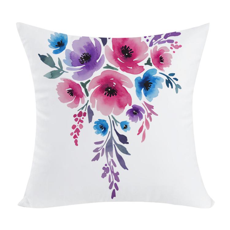 Watercolor Flowers Printed Sofa Pillow With Core Print On Your Demand, 35x35cm, 40x40cm, 45x45cm, 50x50cm, 60x60cm
