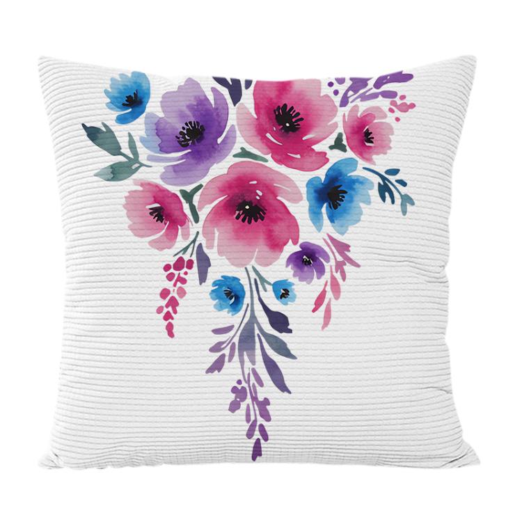Watercolor Flowers Printed Sofa Pillow With Core Print On Your Demand, 35x35cm, 40x40cm, 45x45cm, 50x50cm, 60x60cm