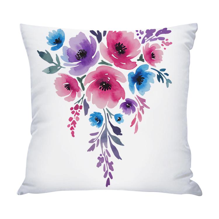 Watercolor Flowers Printed Sofa Pillow With Core Print On Your Demand, 35x35cm, 40x40cm, 45x45cm, 50x50cm, 60x60cm