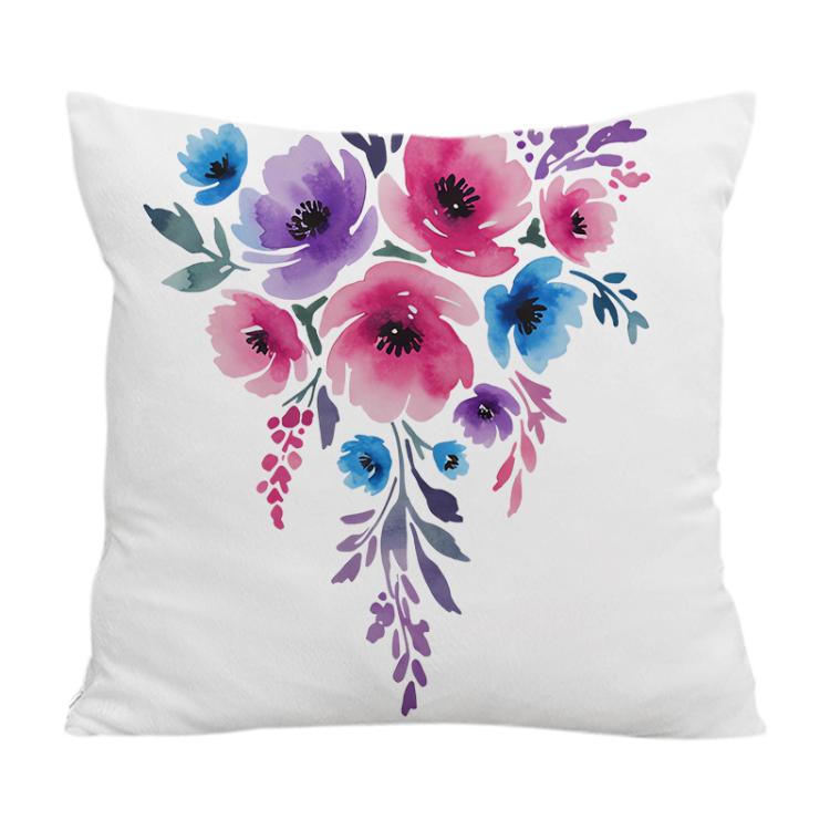 Watercolor Flowers Printed Sofa Pillow With Core Print On Your Demand, 35x35cm, 40x40cm, 45x45cm, 50x50cm, 60x60cm