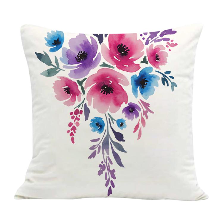 Watercolor Flowers Printed Sofa Pillow With Core Print On Your Demand, 35x35cm, 40x40cm, 45x45cm, 50x50cm, 60x60cm