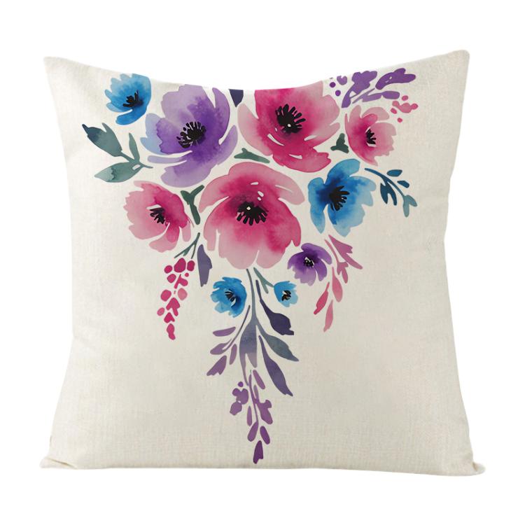 Watercolor Flowers Printed Sofa Pillow With Core Print On Your Demand, 35x35cm, 40x40cm, 45x45cm, 50x50cm, 60x60cm