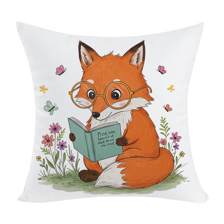 Reading Fox Printed Sofa Pillow With Core Print On Your Demand, 35x35cm, 40x40cm, 45x45cm, 50x50cm, 60x60cm