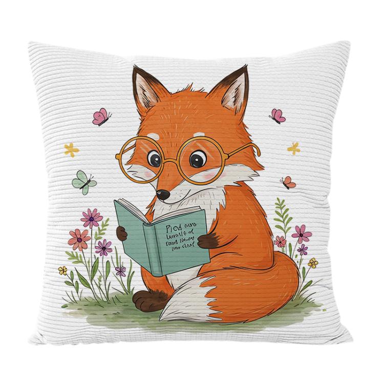 Reading Fox Printed Sofa Pillow With Core Print On Your Demand, 35x35cm, 40x40cm, 45x45cm, 50x50cm, 60x60cm