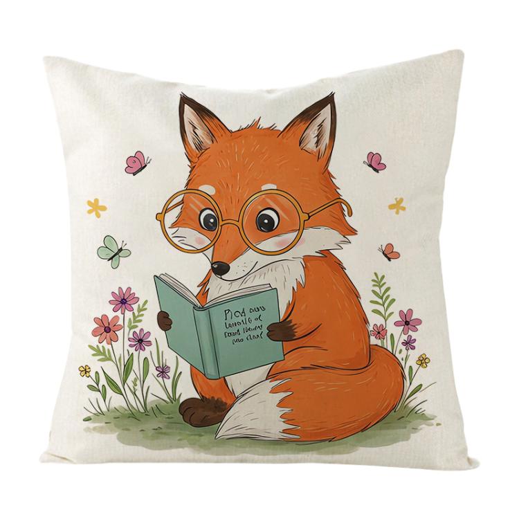 Reading Fox Printed Sofa Pillow With Core Print On Your Demand, 35x35cm, 40x40cm, 45x45cm, 50x50cm, 60x60cm