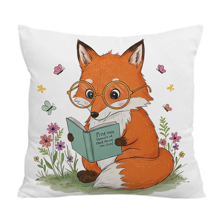 Reading Fox Printed Sofa Pillow With Core Print On Your Demand, 35x35cm, 40x40cm, 45x45cm, 50x50cm, 60x60cm