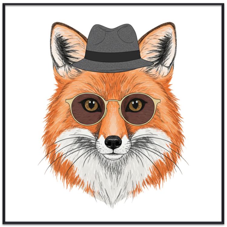 Gentleman Fox Decorative Painting with PS Frame Print On Your Demand, 15x20cm, 20x20cm, 30x30cm, 40x40cm, 50x50cm, 60x60cm, 70x70cm, 80x80cm, 90x90cm