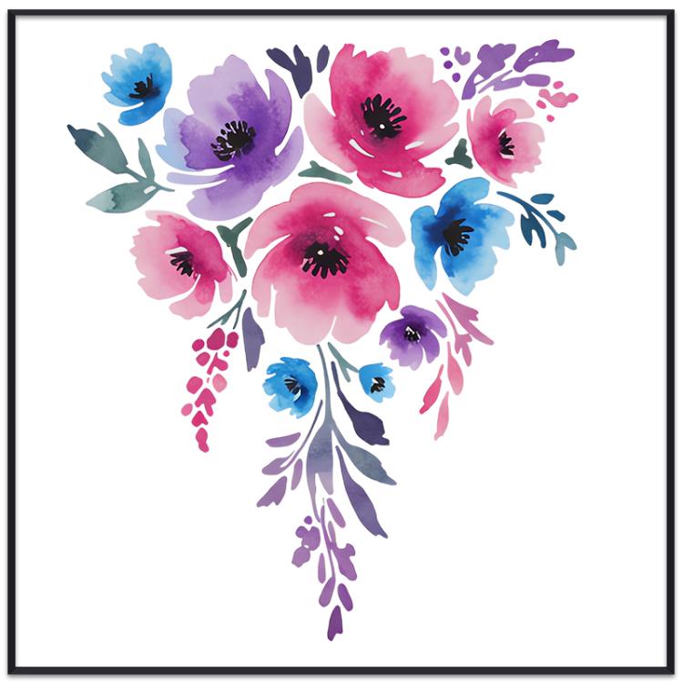 Watercolor Flowers Decorative Painting with PS Frame Print On Your Demand, 15x20cm, 20x20cm, 30x30cm, 40x40cm, 50x50cm, 60x60cm, 70x70cm, 80x80cm, 90x90cm