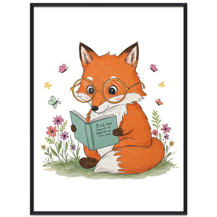 Reading Fox Decorative Painting with PS Frame Print On Your Demand, 15x20cm, 20x20cm, 30x30cm, 40x40cm, 50x50cm, 60x60cm, 70x70cm, 80x80cm, 90x90cm