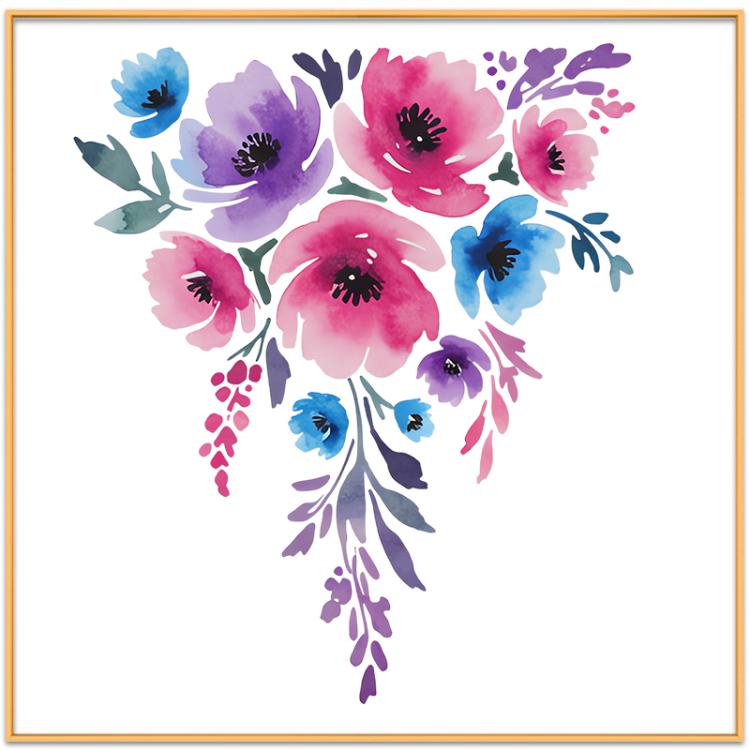 Watercolor Flowers Decorative Painting with Aluminum Alloy Frame Print On Your Demand, 15x20cm, 20x20cm, 30x30cm, 40x40cm, 50x50cm, 60x60cm, 70x70cm, 80x80cm, 90x90cm