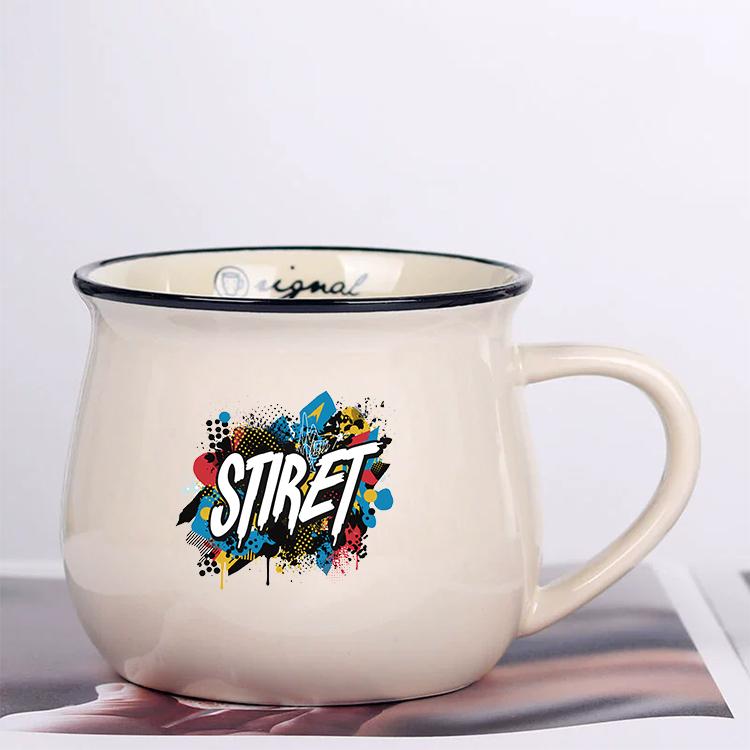 Alphabet Printed Ceramics Big Belly Mug Water Cup Print On Your Demand, Alphabet