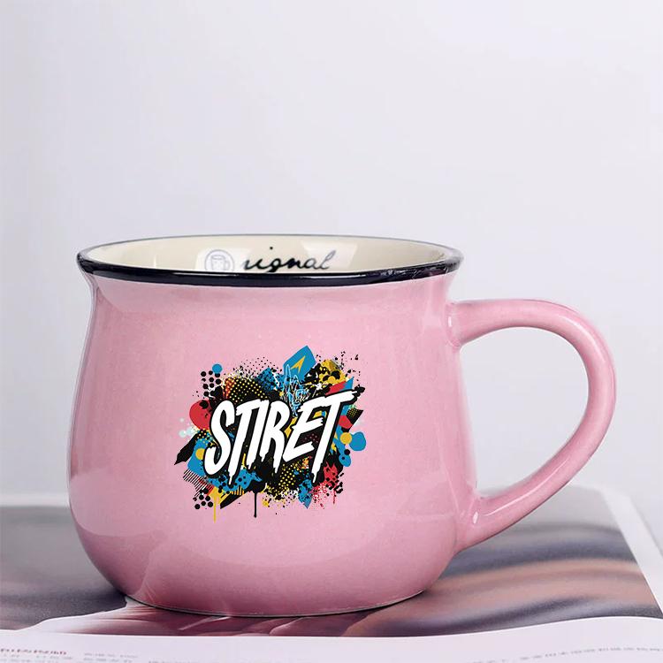 Alphabet Printed Ceramics Big Belly Mug Water Cup Print On Your Demand, Alphabet